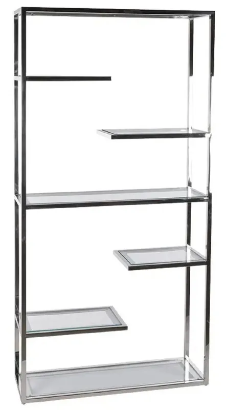 Casa Padrino Regalschrank mit Glasregalen Silber 110 x 36 x H. 220 cm - Bücherschrank - Wohnzimmer Schrank - Büro Schrank - Wohnzimmer Möbel - Büro Möbel - Luxus Möbel Sonderangebot