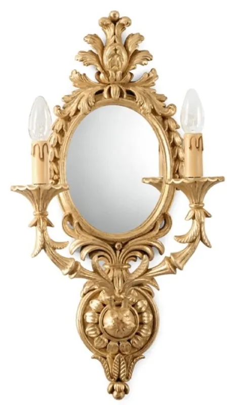 Markenware Casa Padrino Luxus Barock Doppel Wandleuchte mit Spiegel Gold 35 x 15 x H. 61 cm - Prunkvolle Wandlampe im Barockstil - Barock Leuchten - Luxus Qualität - Made in Italy
