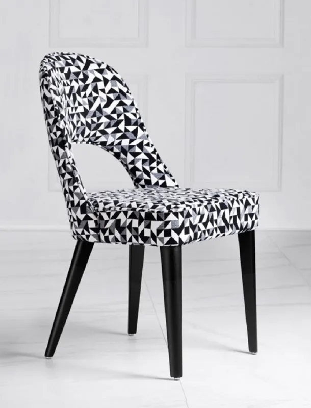 Preis Gesenkt Casa Padrino Luxus Art Deco Esszimmer Stuhl Weiß / Grau / Schwarz 49 x 61 x H. 89 cm - Art Deco Küchenstuhl mit Muster - Esszimmer Möbel - Luxus Möbel - Art Deco Möbel - Luxus Einrichtung