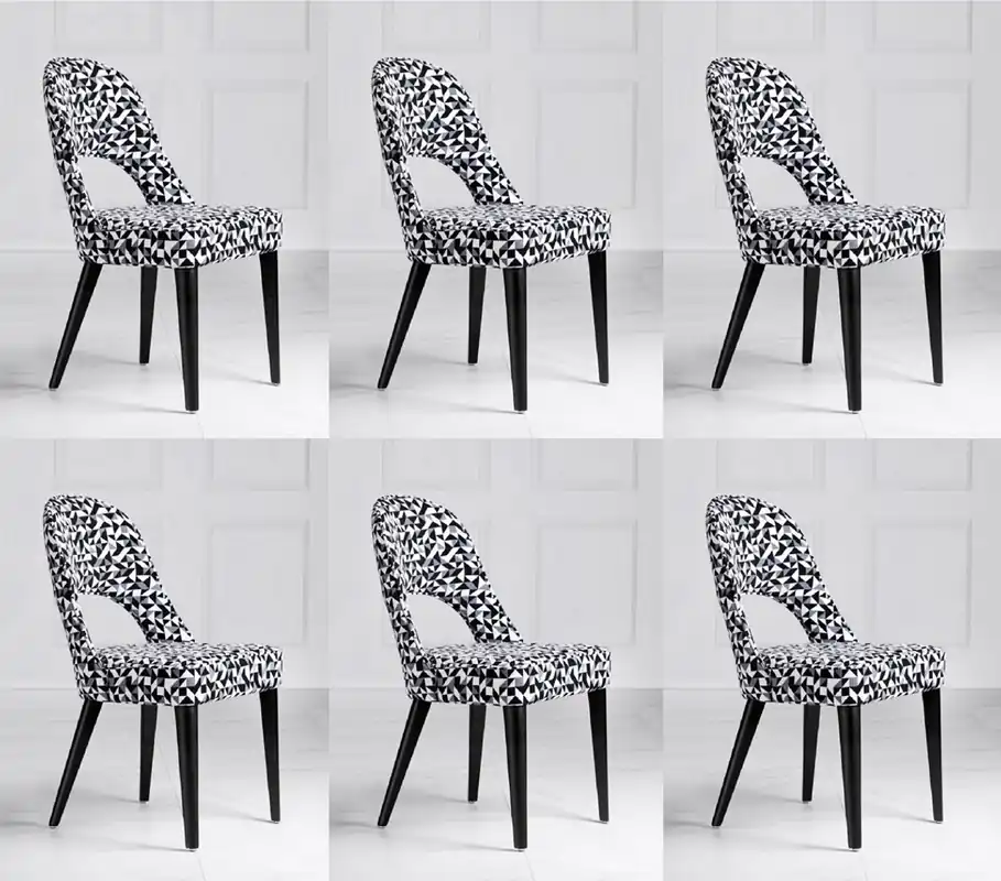 Casa Padrino Luxus Art Deco Esszimmer Stuhl 6er Set Weiß / Grau / Schwarz 49 x 61 x H. 89 cm - Art Deco Küchenstühle mit Muster - Esszimmer Möbel - Luxus Möbel - Art Deco Möbel - Luxus Einrichtung Letzte Chance