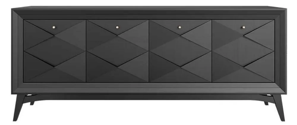 Casa Padrino Luxus Art Deco Sideboard Schwarz 220 x 50 x H. 92 cm - Edler Massivholz Schrank mit 4 Türen - Esszimmer Möbel - Art Deco Möbel - Luxus Möbel Aktuell