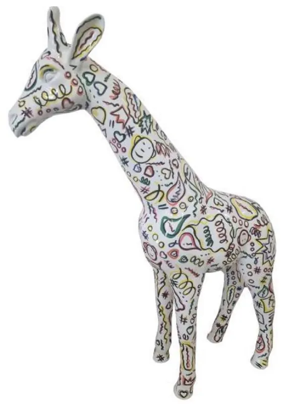 Expressversand Casa Padrino Luxus Deko Skulptur Giraffe Weiß / Mehrfarbig H. 115 cm - Große Deko Figur - XXL Deko Skulptur - XXL Deko Figur - XXL Tierfigur - Wohnzimmer Deko - Garten Deko - Deko XXL Figuren