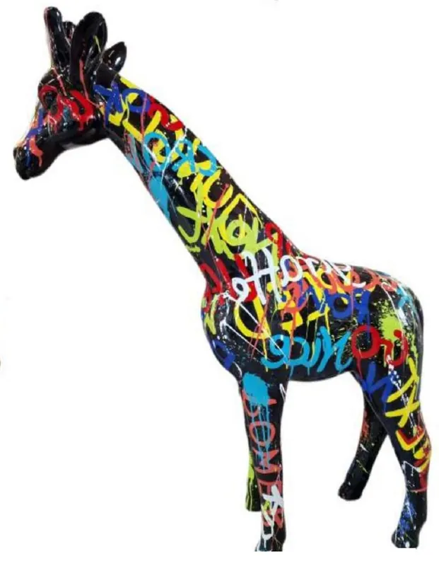 Casa Padrino Luxus Deko Skulptur Giraffe Schwarz / Mehrfarbig H. 115 cm - Große Deko Figur - XXL Deko Skulptur - XXL Deko Figur - XXL Tierfigur - Wohnzimmer Deko - Garten Deko - Deko XXL Figuren Meistverkauft