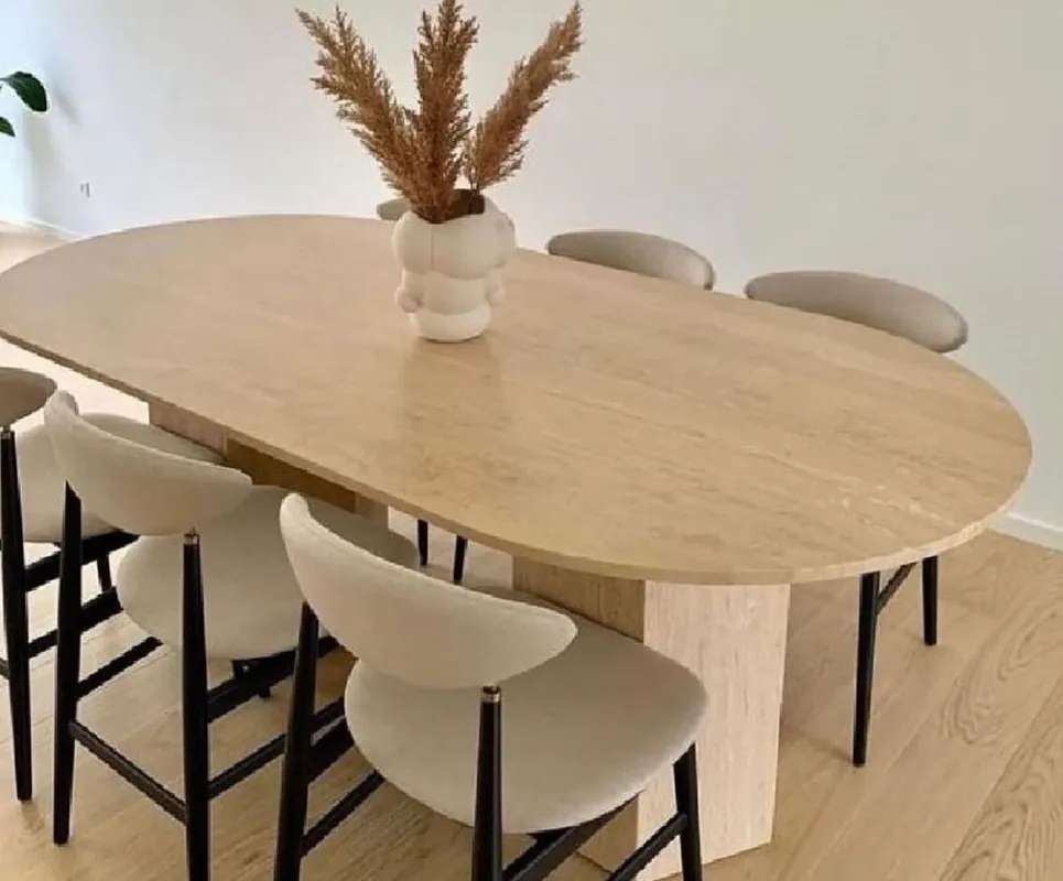 Casa Padrino Luxus Esstisch Beige 230 x 100 x H. 74 cm - Ovaler Travertin Naturstein Esszimmertisch - Esszimmer Möbel - Travertin Möbel - Luxus Möbel - Luxus Einrichtung Saisonangebot