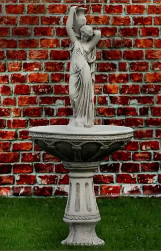 Casa Padrino Barock Springbrunnen Frau mit Krug Grau Ø 78 x H. 175 cm - Prunkvoller Gartenbrunnen im Barockstil - Runder Gartendeko Stein Brunnen - Barock Garten Deko Accessoires Solange Der Vorrat Reicht