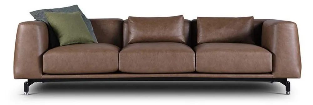 Casa Padrino Luxus Leder Sofa Vintage Braun / Schwarz / Silber 260 x 93 x H. 67 cm - Wohnzimmer Sofa mit hochwertigem Echtleder - Luxus Wohnzimmer Möbel - Hotel Möbel - Luxus Einrichtung Abverkauf