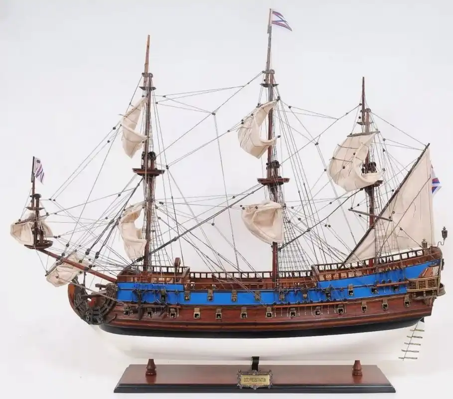 Heißes Angebot Casa Padrino Luxus Flaggschiff Goto Predestination mit Massivholz Ständer 95,2 x 29,2 x H. 83,8 cm - Handgefertigtes Deko Schiff - Holzschiff - Kriegsschiff - Segelschiff - Deko Accessoires