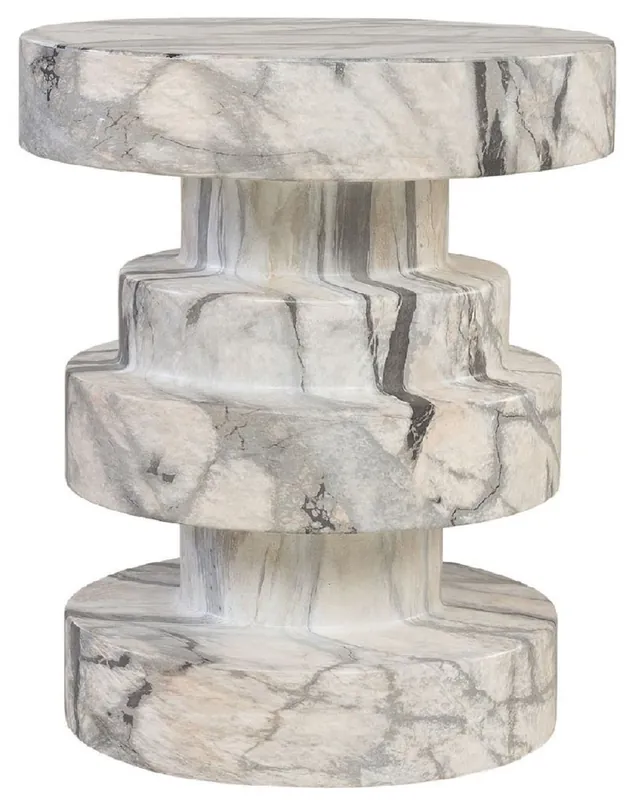 Markenprodukt Casa Padrino Luxus Beistelltisch / Hocker in Marmoroptik Weiß Ø 38 x H. 45 cm - Wohnzimmer Möbel in Marmoroptik - Luxus Möbel - Luxus Interior
