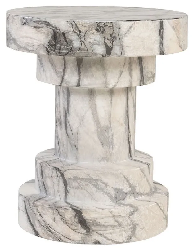 Neu Im Sortiment Casa Padrino Luxus Beistelltisch / Hocker in Marmoroptik Weiß Ø 38 x H. 45 cm - Wohnzimmer Möbel in Marmoroptik - Luxus Möbel - Luxus Kollektion