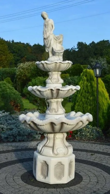 Direktkauf Casa Padrino Barock Springbrunnen Grau / Weiß Ø 89 x H. 180 cm - Prunkvoller Gartenbrunnen im Barockstil - Runder Gartendeko Stein Brunnen - Barock Garten Deko Accessoires