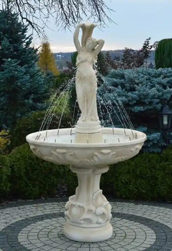 Casa Padrino Barock Springbrunnen Sandfarben Ø 110 x H. 180 cm - Prunkvoller Gartenbrunnen im Barockstil - Runder Gartendeko Stein Brunnen - Barock Garten Deko Accessoires Preisknaller