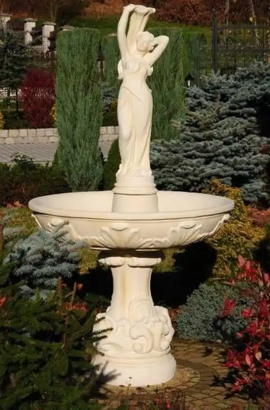 Casa Padrino Barock Springbrunnen Beige Ø 110 x H. 180 cm - Prunkvoller Gartenbrunnen im Barockstil - Runder Gartendeko Stein Brunnen - Barock Garten Deko Accessoires Neue Ware