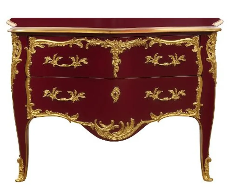 Markenprodukt Casa Padrino Barock Kommode mit 2 Schubladen Antik Bordeauxrot / Gold - Handgefertigte Massivholz Kommode im Barockstil - Handgefertigte Barock Möbel - Edel & Prunkvoll