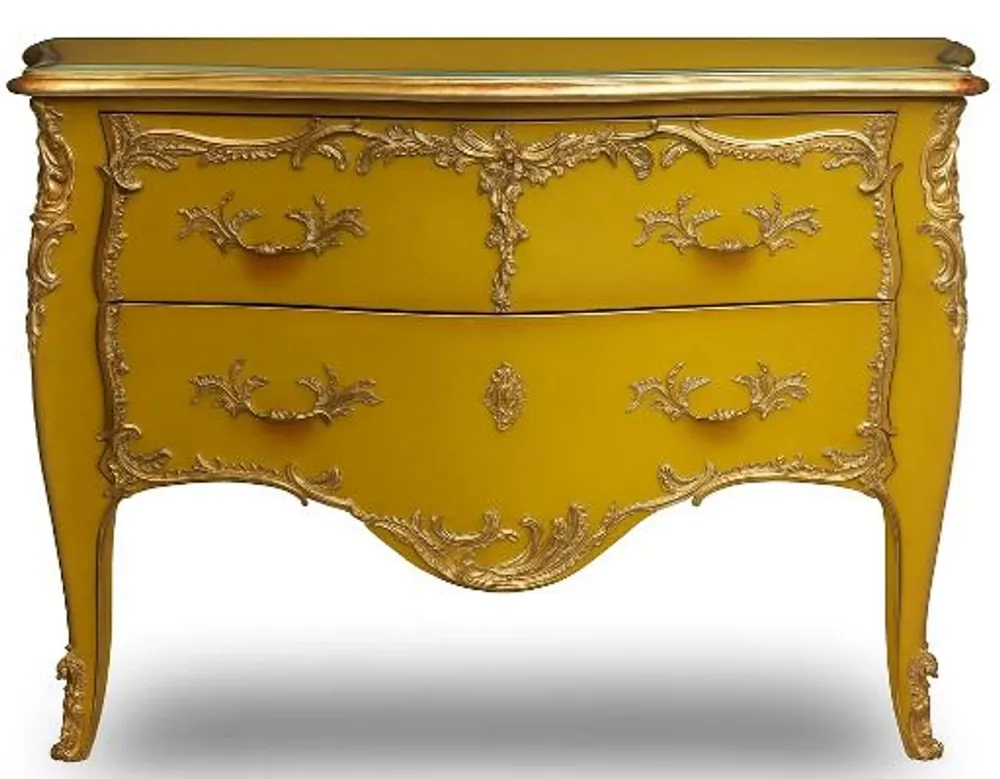 Highlight Casa Padrino Barock Kommode mit 2 Schubladen Antik Gelb / Gold - Handgefertigte Massivholz Kommode im Barockstil - Handgefertigte Barock Möbel - Edel & Prunkvoll