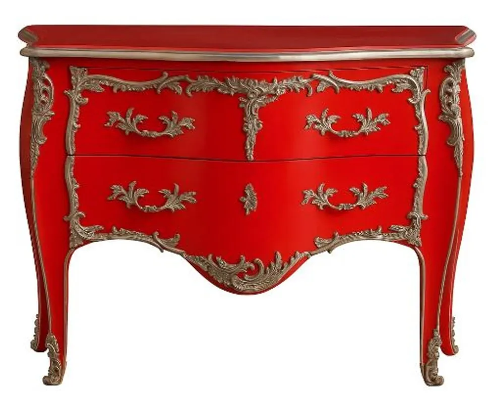 Jetzt Kaufen Casa Padrino Barock Kommode mit 2 Schubladen Antik Rot / Silber - Handgefertigte Massivholz Kommode im Barockstil - Handgefertigte Barock Möbel - Edel & Prunkvoll