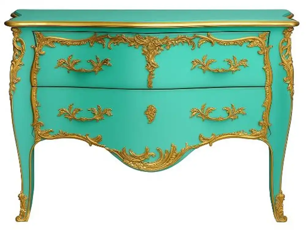 Casa Padrino Barock Kommode mit 2 Schubladen Antik Mintgrün / Gold - Handgefertigte Massivholz Kommode im Barockstil - Handgefertigte Barock Möbel - Edel & Prunkvoll Top-Preis