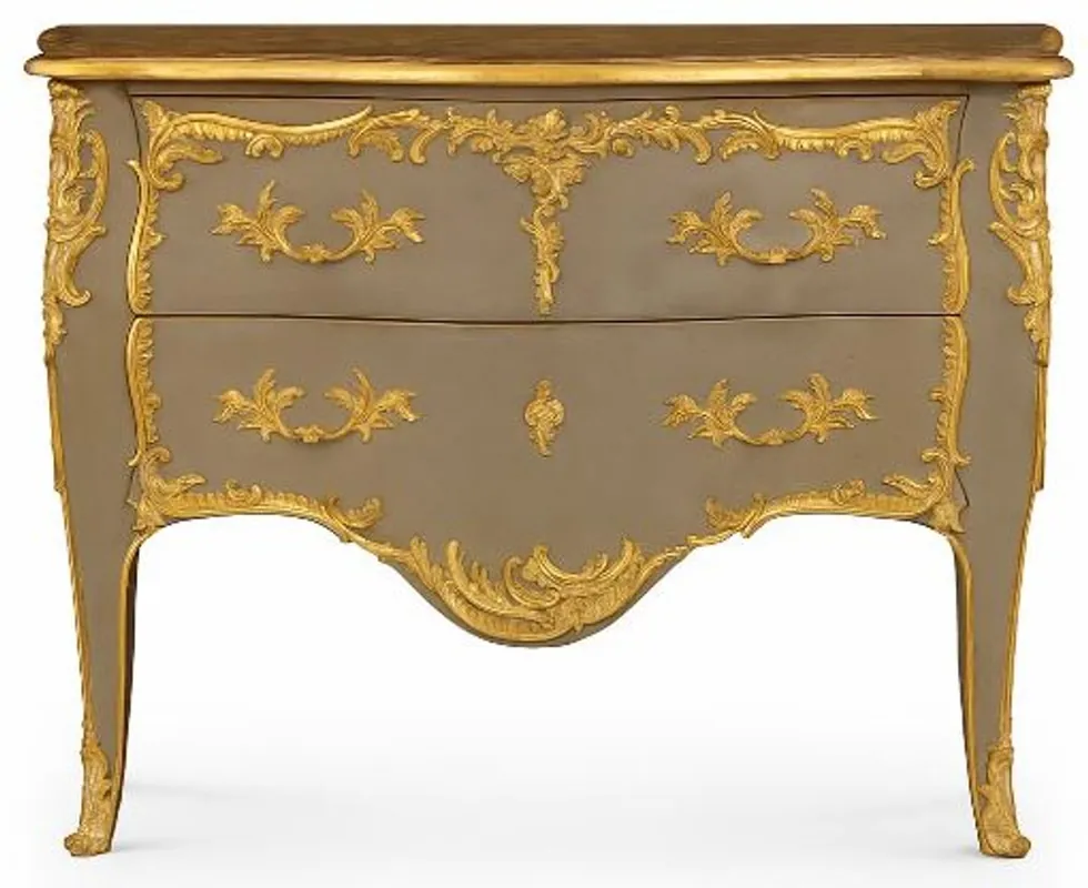 Neue Ware Casa Padrino Barock Kommode mit 2 Schubladen Antik Grau / Gold - Handgefertigte Massivholz Kommode im Barockstil - Handgefertigte Barock Möbel - Edel & Prunkvoll