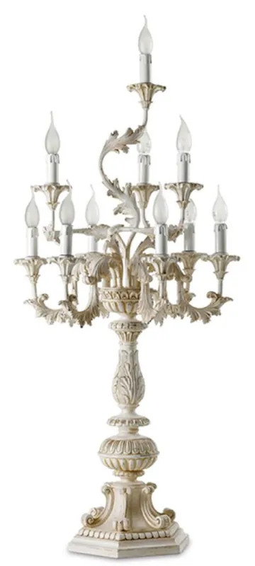 Sonderaktion Casa Padrino Luxus Barock Tischleuchte Weiß / Beige Ø 53 x H. 107 cm - Prunkvolle Barockstil Schreibtischleuchte - Luxus Leuchten im Barockstil - Luxus Qualität - Made in Italy