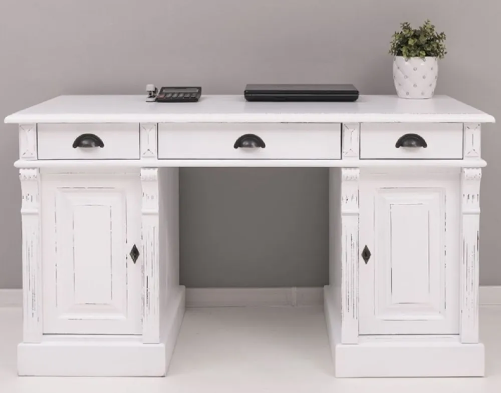 Casa Padrino Landhausstil Shabby Chic Schreibtisch Antik Weiß 140 x 70 x H. 78 cm - Massivholz Bürotisch im Landhausstil - Büro Möbel - Landhausstil Möbel - Shabby Chic Möbel Highlight