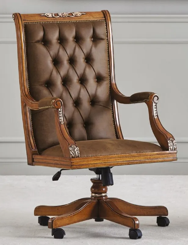 Letzte Chance Casa Padrino Luxus Barock Chesterfield Schreibtischstuhl Braun - Höhenverstellbarer Barockstil Bürostuhl mit edlem Kunstleder - Barock Büro Möbel - Luxus Qualität - Made in Italy