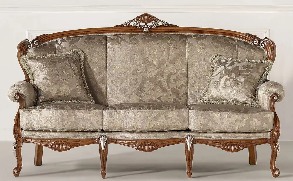 Casa Padrino Luxus Barock Sofa Silber / Gold / Braun / Silber - Prunkvolles Barockstil Wohnzimmer Sofa - Luxus Wohnzimmer Möbel im Barockstil - Barock Möbel - Luxus Qualität - Made in Italy Bestseller