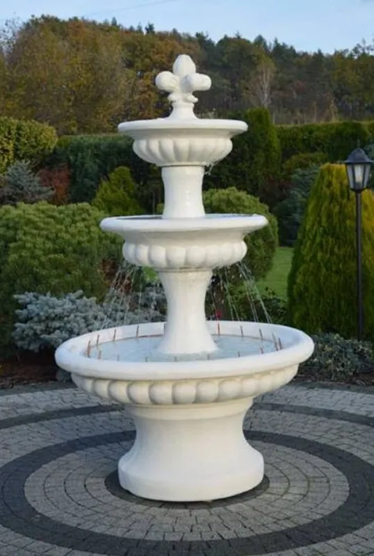 Casa Padrino Barock Springbrunnen Weiß Ø 120 x H. 205 cm - Prunkvoller Gartenbrunnen im Barockstil - Runder Gartendeko Stein Brunnen - Barock Garten Deko Accessoires Heißes Angebot