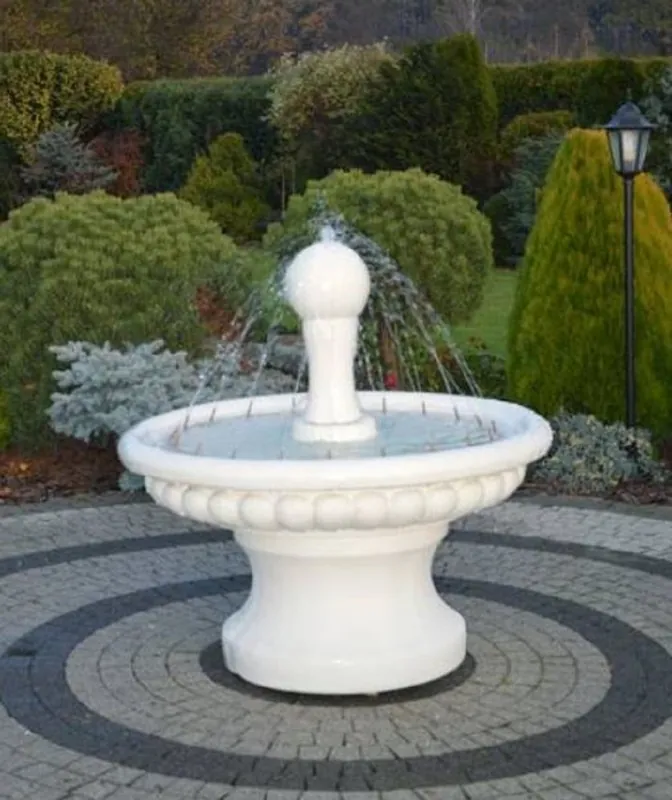 Casa Padrino Barock Springbrunnen Weiß Ø 120 x H. 129 cm - Prunkvoller Gartenbrunnen im Barockstil - Runder Gartendeko Stein Brunnen - Barock Garten Deko Accessoires Highlight
