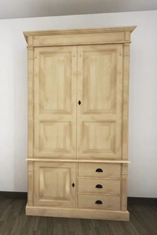 Casa Padrino Landhausstil Schlafzimmerschrank Naturfarben 120 x 59 x H. 210 cm - Massivholz Kleiderschrank mit 3 Türen und 3 Schubladen - Massivholz Schlafzimmer Möbel im Landhausstil Abverkauf