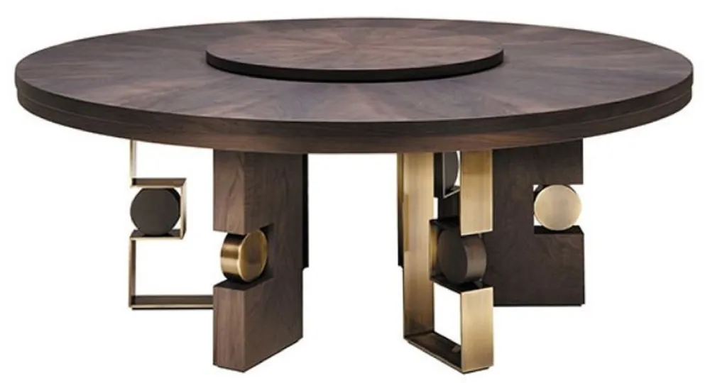 Schneller Versand Casa Padrino Luxus Esstisch Dunkelbraun / Messing Ø 160 x H. 76 cm - Runder Massivholz Esszimmertisch - Italienische Luxus Esszimmer Möbel - Luxus Einrichtung - Luxus Qualität - Made in Italy