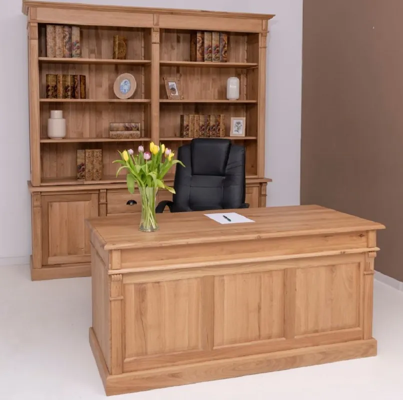 Direkt Vom Hersteller Casa Padrino Landhausstil Büro Möbel Set Naturfarben - 1 Landhausstil Massivholz Schreibtisch & 1 Landhausstil Massivholz Regalschrank - Landhausstil Massivholz Büro Möbel
