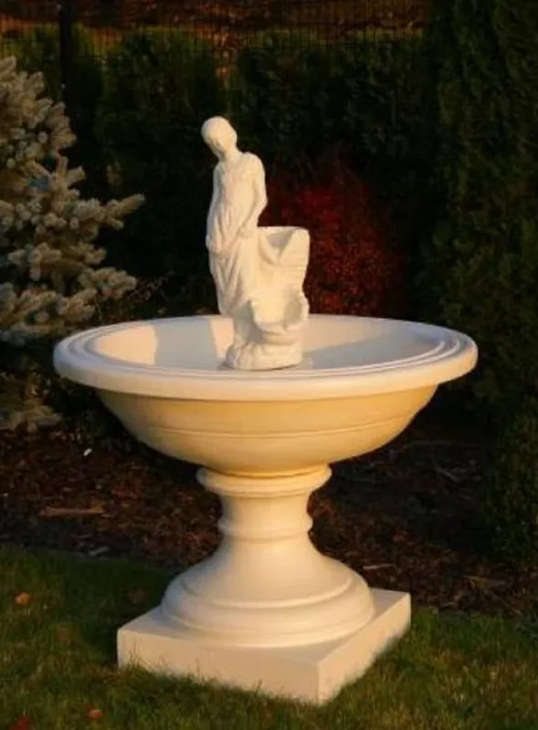 Nur Heute Casa Padrino Barock Springbrunnen Sandfarben Ø 102 x H. 136 cm - Prunkvoller Gartenbrunnen im Barockstil - Runder Gartendeko Stein Brunnen - Barock Garten Deko Accessoires