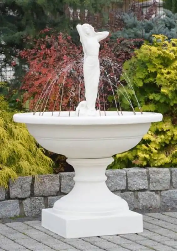 Casa Padrino Barock Springbrunnen Weiß Ø 102 x H. 146 cm - Prunkvoller Gartenbrunnen im Barockstil - Runder Gartendeko Stein Brunnen - Barock Garten Deko Accessoires Saisonangebot