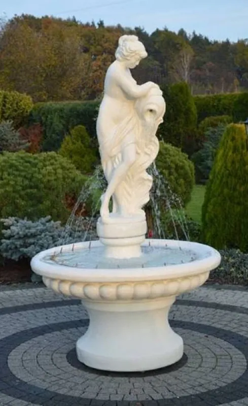 Casa Padrino Barock Springbrunnen Weiß Ø 120 x H. 196 cm - Prunkvoller Gartenbrunnen im Barockstil - Runder Gartendeko Stein Brunnen - Barock Garten Deko Accessoires Günstig