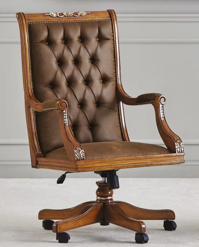 Billig Casa Padrino Luxus Barock Chesterfield Leder Schreibtischstuhl Braun - Höhenverstellbarer Barockstil Bürostuhl mit hochwertigem Echtleder - Barock Büro Möbel - Luxus Qualität - Made in Italy