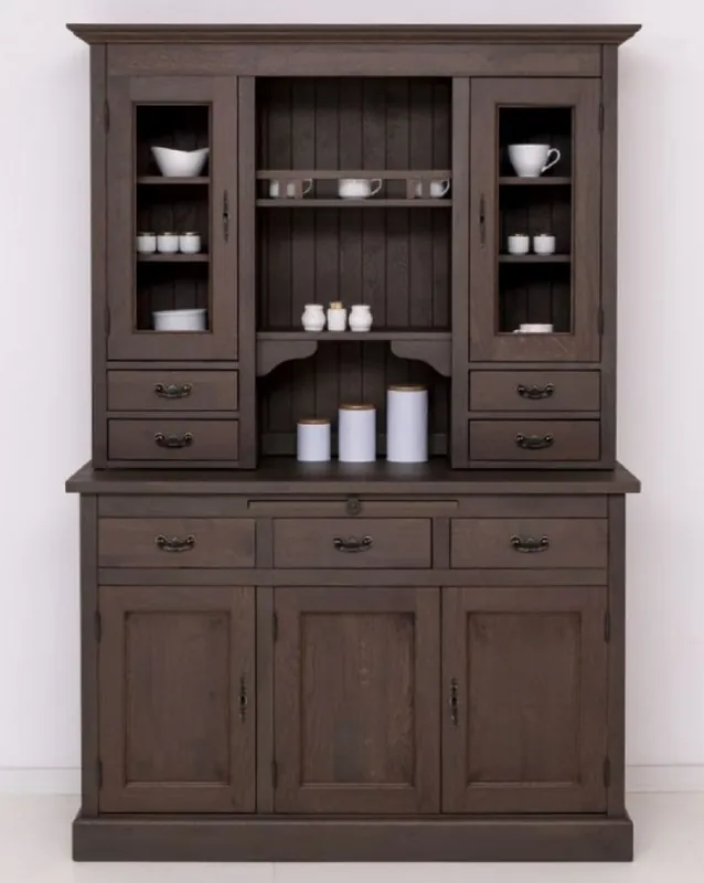 Casa Padrino Landhausstil Esszimmerschrank Dunkelbraun 138 x 50 x H. 197 cm - Massivholz Küchenschrank - Esszimmer Möbel im Landhausstil - Landhausstil Esszimmer Einrichtung Sale