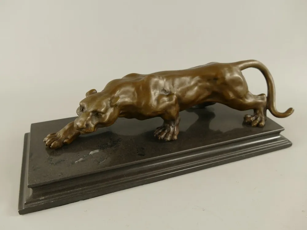 Casa Padrino Luxus Bronze Skulptur Leopard auf Marmorsockel 40 cm Antik Stil Top-Angebot