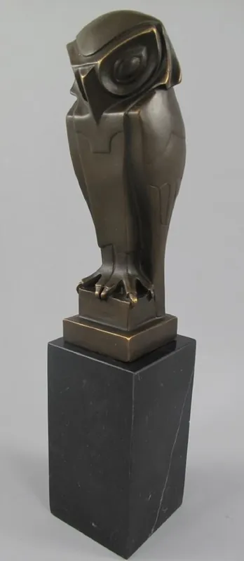 Begrenztes Angebot Casa Padrino Luxus Bronze Deko Figur Eule auf Marmorsockel Bronze / Schwarz 7 x 7 x H. 33 cm - Bronze Deko Skulptur - Schreibtisch Deko - Deko Accessoires - Luxus Accessoires