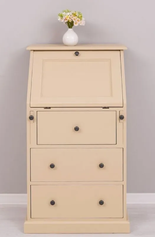 Casa Padrino Landhausstil Sekretär Kommode Beige 65 x 45 x H. 110 cm - Massivholz Schrank mit 5 Schubladen - Massivholz Möbel - Landhausstil Möbel Neuheit
