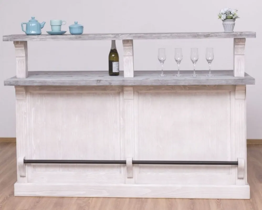 Must-Have Casa Padrino Landhausstil Bar Theke Hellgrau / Grau 180 x 68 x H. 120 cm - Massivholz Thekentisch - Massivholz Barmöbel - Barmöbel im Landhausstil - Landhausstil Einrichtung