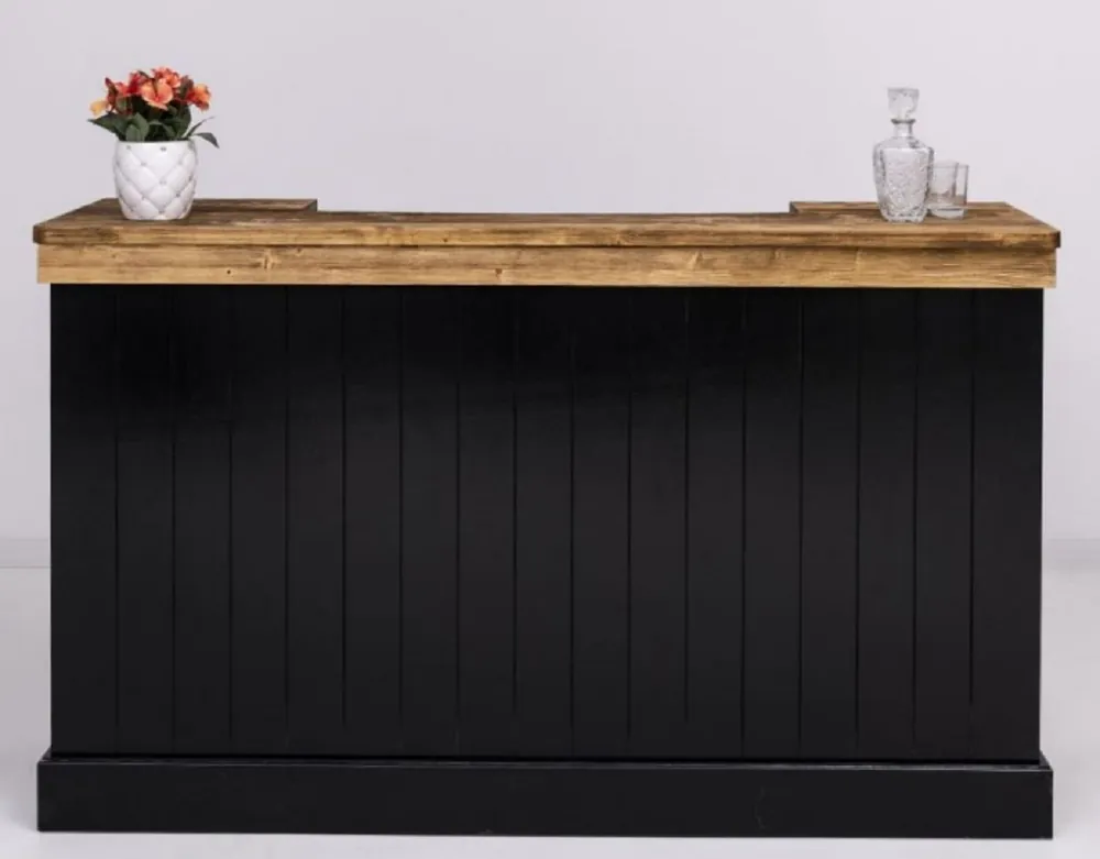 Preisreduziert Casa Padrino Landhausstil Bar Theke Schwarz / Braun 180 x 51 x H. 107 cm - Massivholz Thekentisch - Massivholz Barmöbel - Barmöbel im Landhausstil - Landhausstil Einrichtung