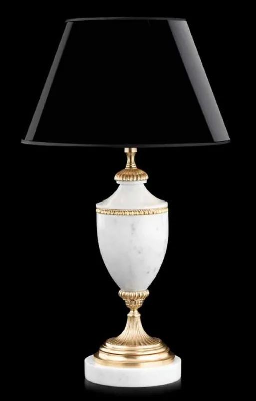 Zertifiziert Casa Padrino Luxus Barock Marmor Tischleuchte Weiß / Messing / Schwarz Ø 35 x H. 60 cm - Prunkvolle Barockstil Schreibtischleuchte - Edel & Prunkvoll - Luxus Qualität - Made in Italy