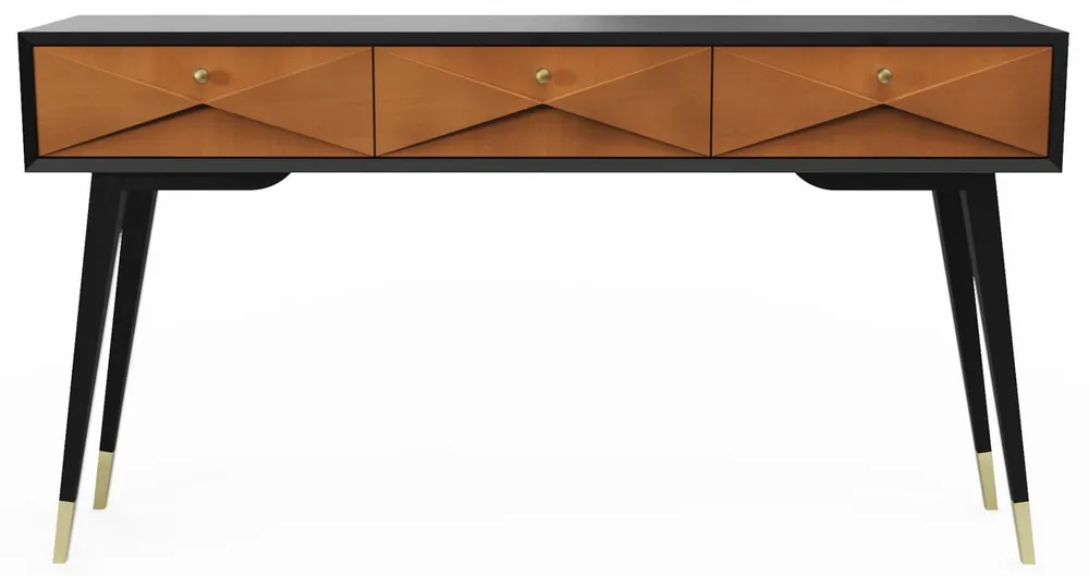 Casa Padrino Luxus Konsole Matt Schwarz / Matt Cognac / Gold 148 x 40 x H. 80 cm - Massivholz Konsolentisch mit 3 Schubladen - Luxus Möbel - Luxus Einrichtung Top-Preis