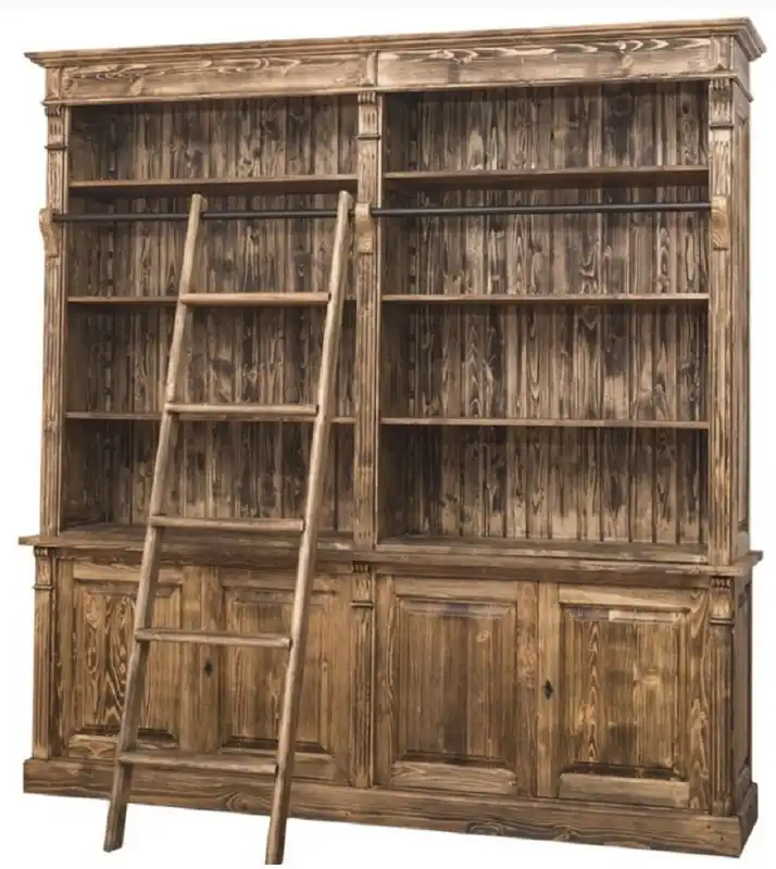 Wochenendangebot Casa Padrino Landhausstil Bücherschrank mit Leiter Braun 223 x 51 x H. 228 cm - Massivholz Schrank - Wohnzimmerschrank - Regalschrank - Büroschrank - Landhausstil Möbel