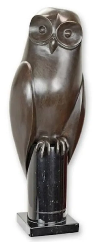 Finale Aktion Casa Padrino Luxus Bronze Deko Figur Eule Bronze / Schwarz 15 x H. 44 cm - Bronze Deko Skulptur - Schreibtisch Deko - Deko Accessoires - Luxus Accessoires