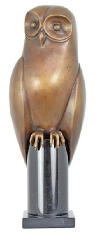 Casa Padrino Luxus Bronze Deko Figur Eule Messing / Schwarz 15 x H. 44 cm - Bronze Deko Skulptur - Schreibtisch Deko - Deko Accessoires - Luxus Accessoires Preisreduziert