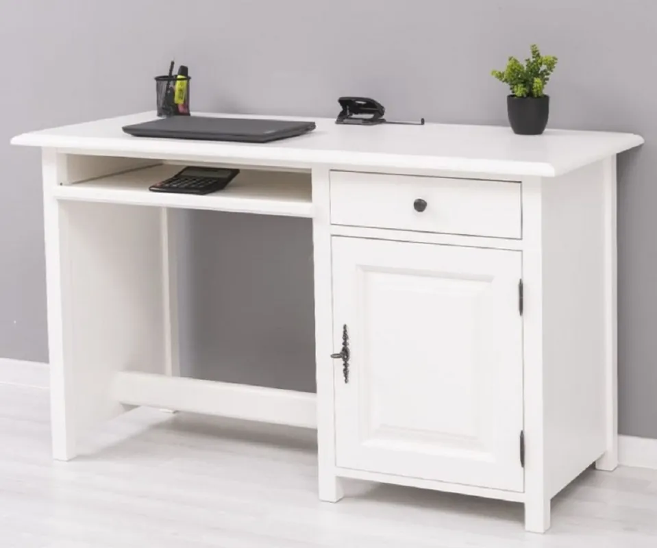 Letzte Chance Casa Padrino Landhausstil Schreibtisch Weiß 130 x 60 x H. 78 cm - Massivholz Sekretär im Landhausstil - Büro Möbel - Massivholz Möbel - Landhausstil Möbel
