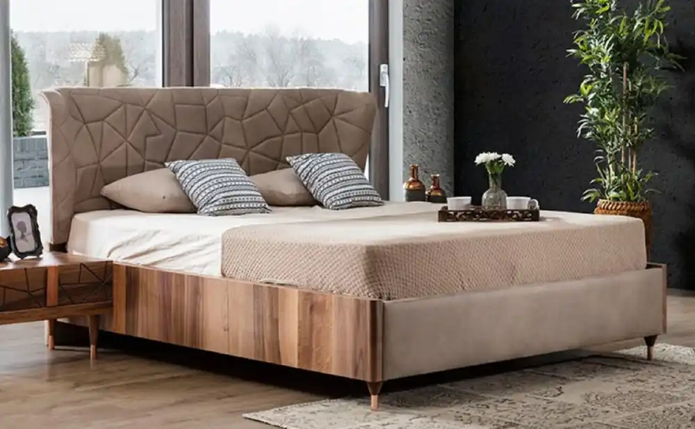 Mega-Angebot Casa Padrino Luxus Doppelbett Grau / Braun / Kupfer 193 x 225 x H. 115 cm - Massivholz Bett - Schlafzimmer Möbel - Hotel Möbel - Luxus Möbel - Luxus Einrichtung