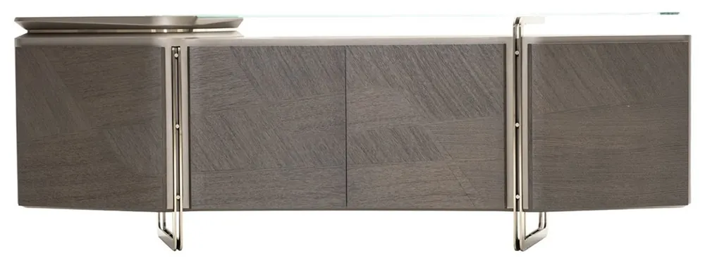 Casa Padrino Luxus Sideboard Grau / Silber 250 x 50 x H. 86 cm - Massivholz Schrank mit 4 Türen und Glasplatte - Luxus Möbel - Hotel Möbel - Luxus Einrichtung Heißes Angebot