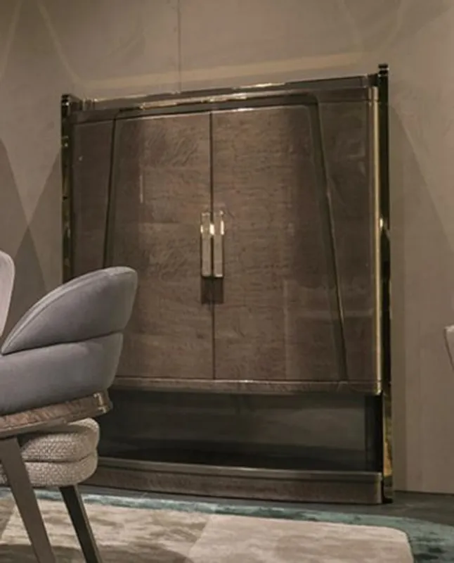 Casa Padrino Luxus Barschrank Grau / Gold 120 x 45,5 x H. 165,5 cm - Massivholz Weinschrank mit 2 Türen - Bar Möbel - Hotel Möbel - Luxus Möbel Geprüft