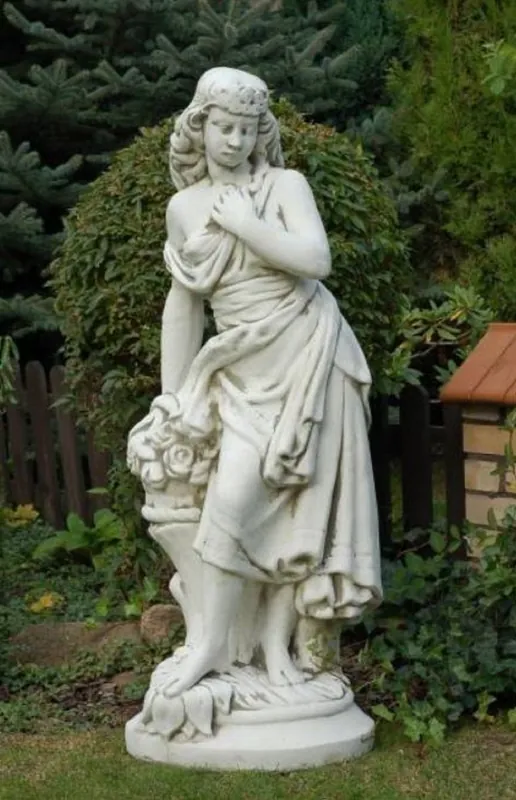 Casa Padrino Jugendstil Garten Deko Skulptur Dame Grau H. 132 cm - Elegante Garten Deko Stein Figur - Barock & Jugendstil Garten Deko Accessoires Preisknaller